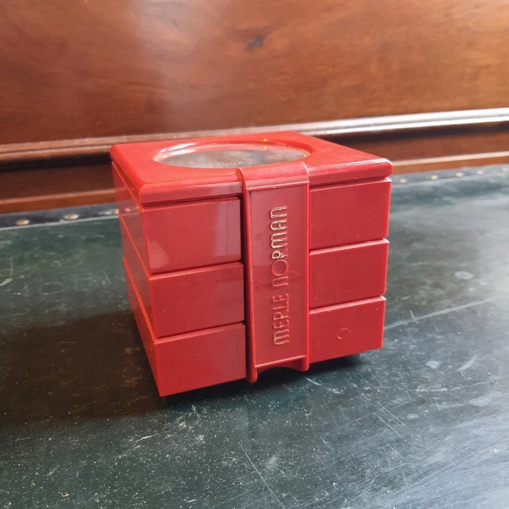 Vintage MERLE NORMAN Red Stacking Mirrored Top Acrylic Trinket / Make Up Box